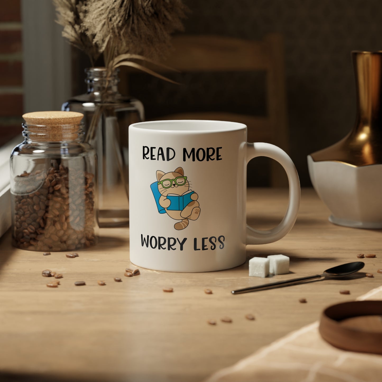 Mug | Read More Worry Less | Unique - 20oz Jumbo Mug